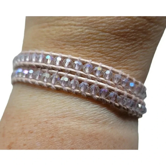 Victoria Emerson Light Pink Leather And Beaded Wrap Bracelet - Picture 7 of 7